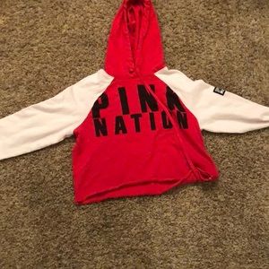 Red and white cropped hoodie